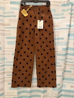 Polka Dot Straight Leg Pants - Brown/Black